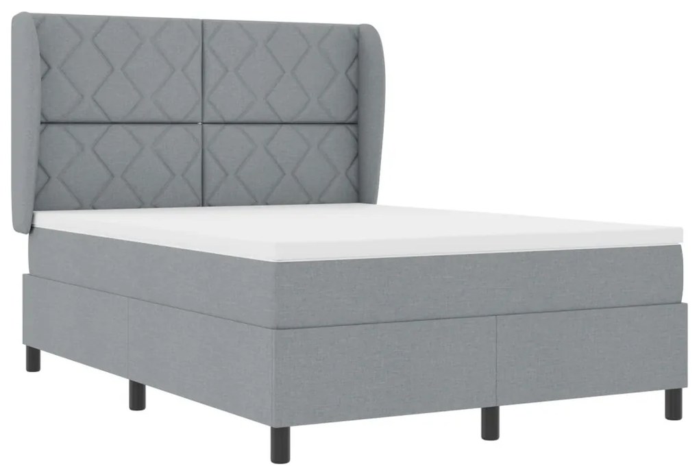 Boxspring Ágy Matracra - Világosszürke, 140x200 cm, Kárpit