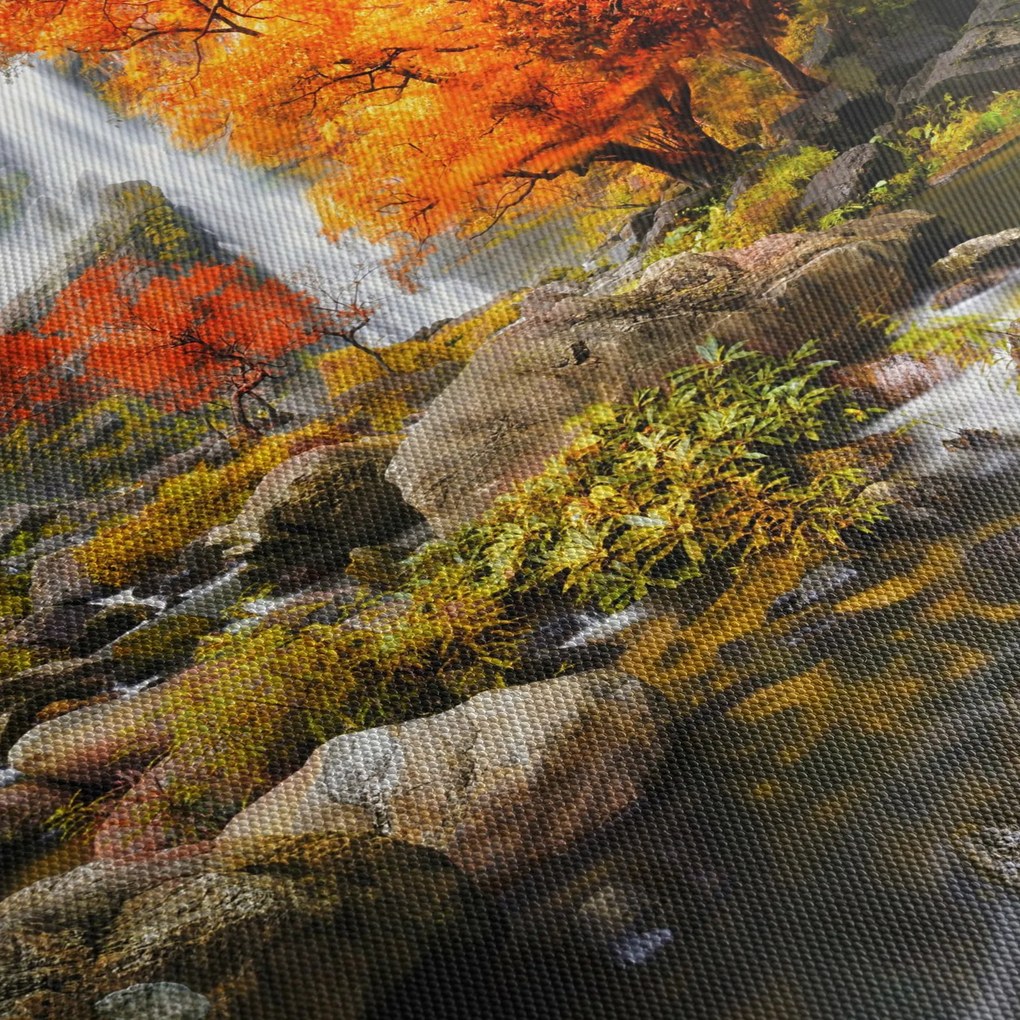 Kép - vízesések a narancssárga erdőben (órával) (90x30 cm)