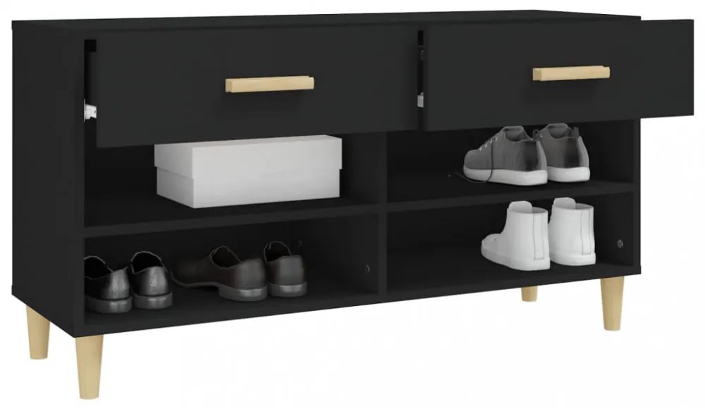 fekete szerelt fa cipősszekrény 102x35x55 cm