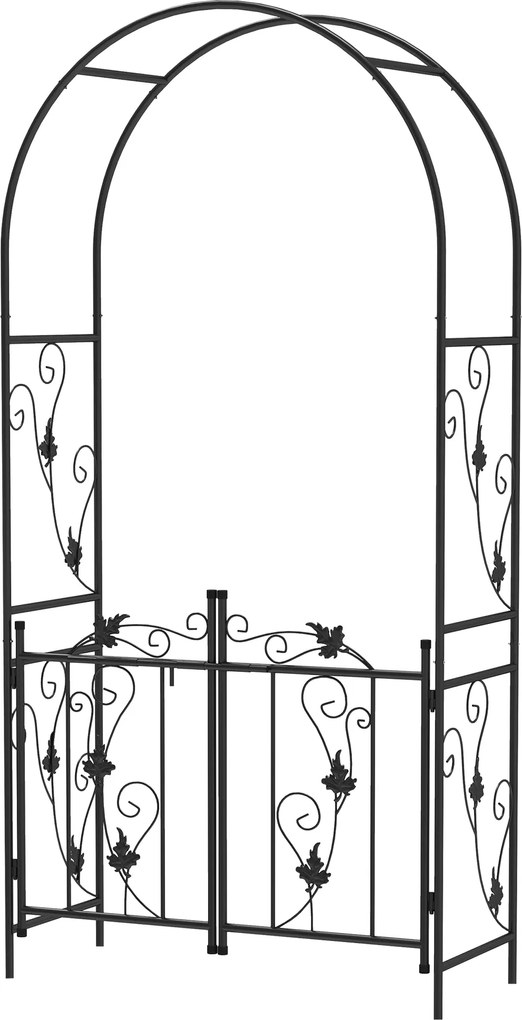 Outsunny Fém Kerti Ív Kapuval Mászó Növényekhez, Esküvői és Party Ív, 2.2x1 m, Fekete | Aosom