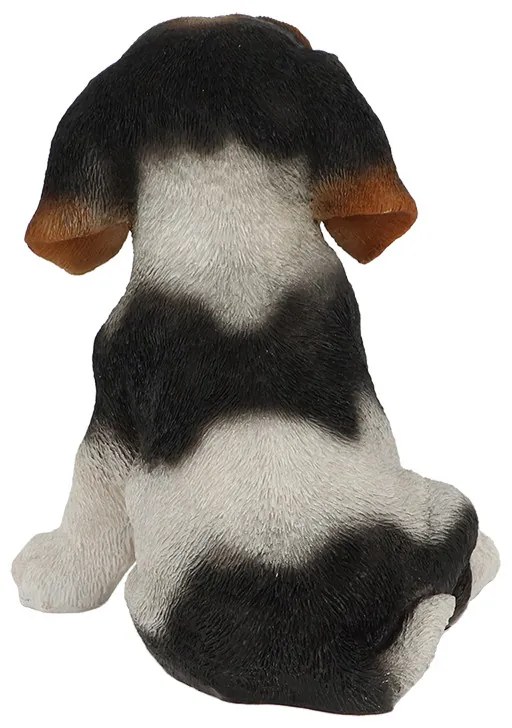 Beagle kiskutya polyresin szobor, fekete foltos, kültéri és beltéri dekorációs kiegészítő