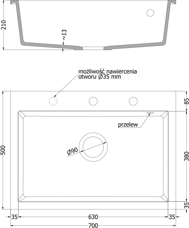 Mexen Elix 1-medencés gránit mosogató 700 x 500 mm, fekete pöttyös, krómozott szifon - 6526701005-76
