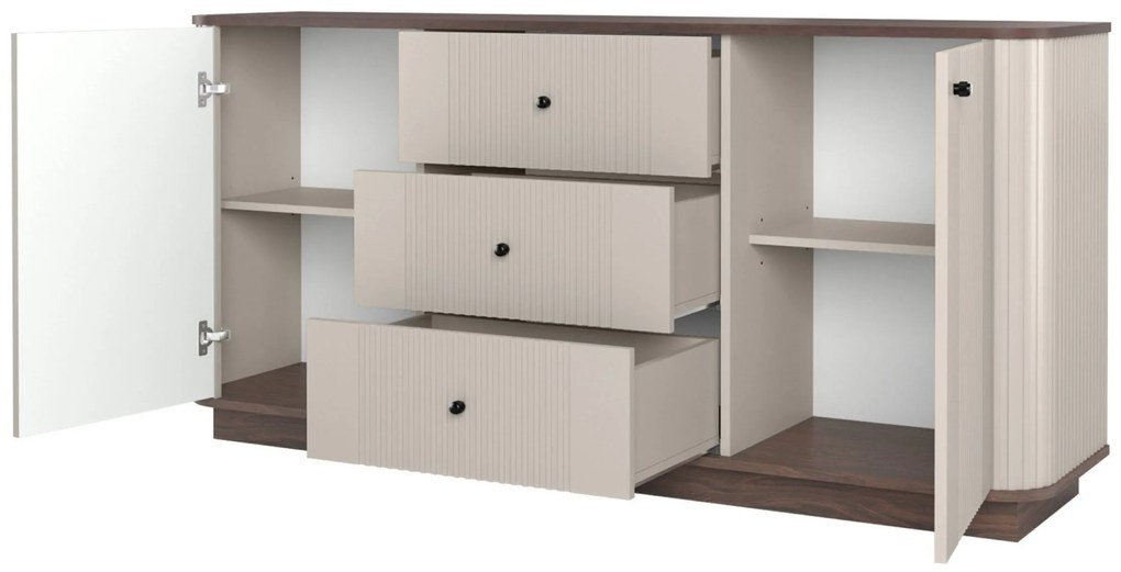 Vesper komód 160 cm fiókokkal - kasmír / dió / fekete fogantyúk