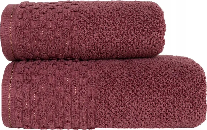 Neptun pamut törölköző 50x90 bordó, aranyszállal