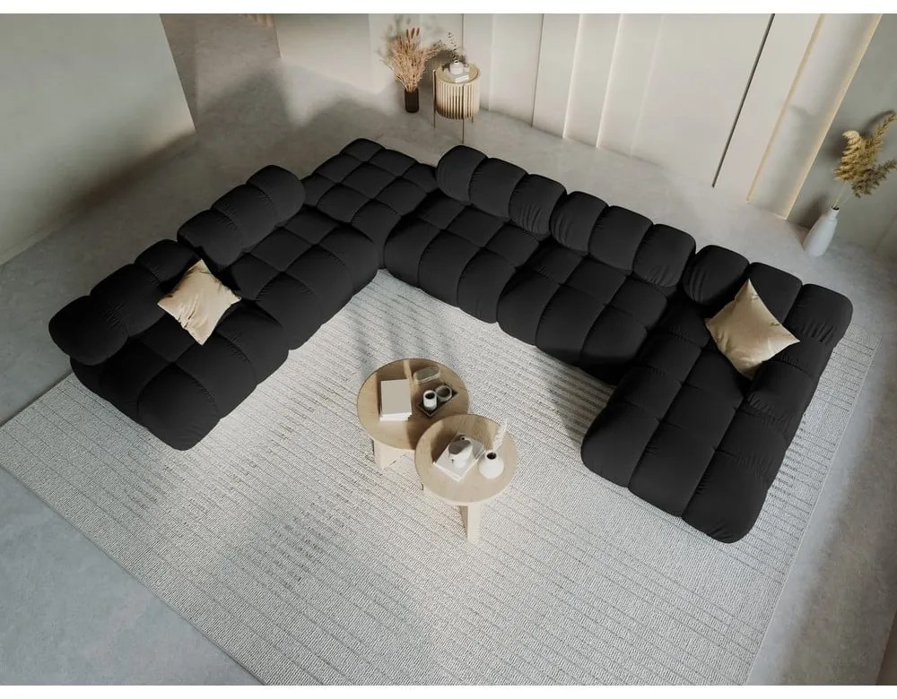Fekete bársony kanapé 379 cm Bellis – Micadoni Home