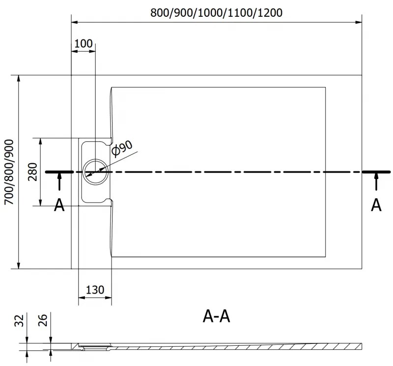 Mexen, Mexen Otto brodzik prostokątny SMC 100 x 70 cm, czarny - 4N707010