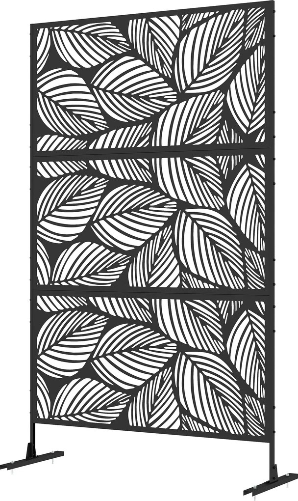 Outsunny 3-Paneles Szobafal 122 x 198 cm Kerti Privát Képernyő, 3-Darabos Elválasztó Fal Fém Álló Paraván Levelek Mintázatával a Kerthez, Teraszhoz, F