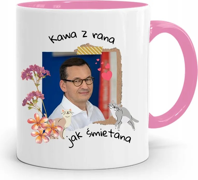 Rózsaszín Politikai Bögre Mateusz Morawiecki Miniszterelnök fényképes nyomtatással