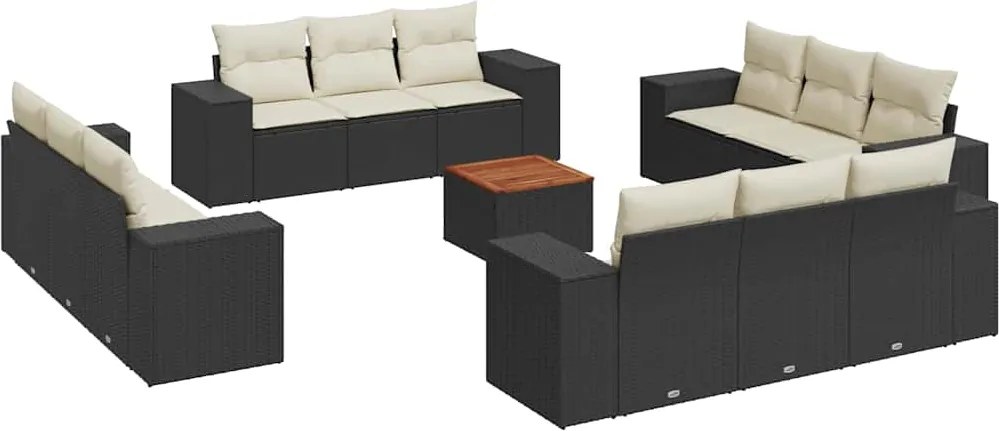 vidaXL 13 részes fekete polyrattan kerti ülőgarnitúra párnákkal