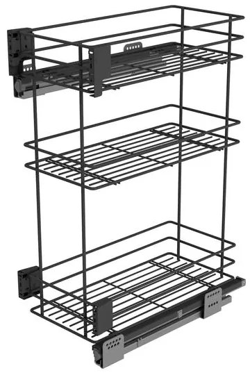 Konyhai fémrács, 300mm, oldalra szerelhető, antracit, teljes kihúzás, csillapított záródás, rejtett fióksín, 3 kosár SIGE, Infinity Line 004