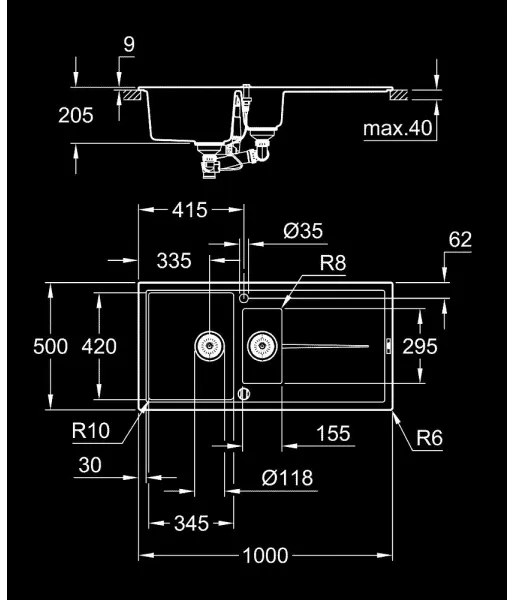 GROHE 31642AP0 - K400 mosogató 1000 × 500 mm gránit/fekete