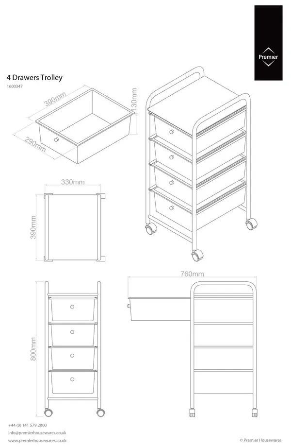 Fehér-ezüstszínű műanyag gurulós polcos állvány 33x79 cm – Premier Housewares