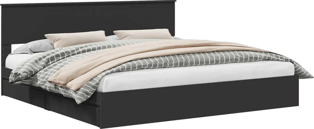 vidaXL Tárolós Ágy fejtámlával fiókkal Fekete 200 x 200 cm Faanyag