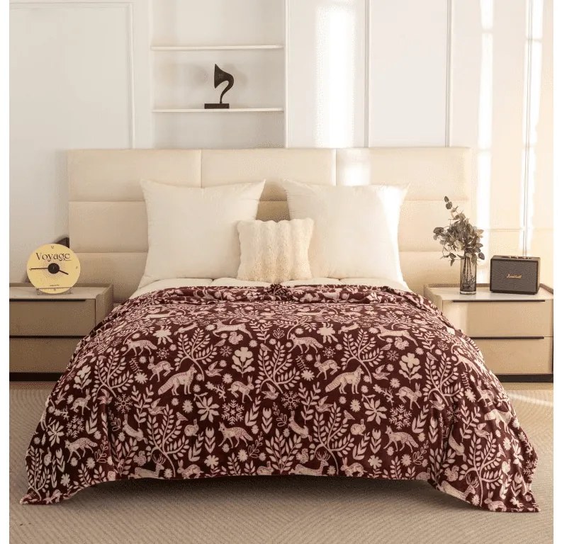 Mikroplüss takaró FOREST ANIMALS, bordó Méret: 200 x 220 cm