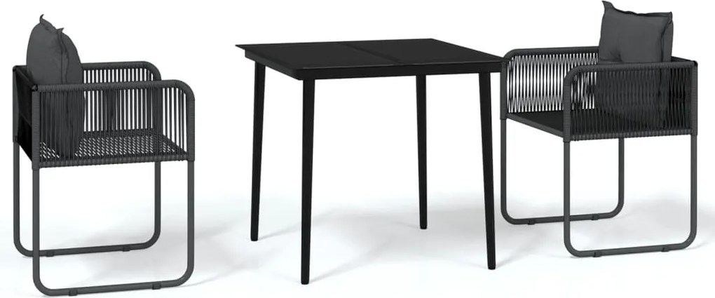 vidaXL 3 részes fekete kerti étkezőgarnitúra