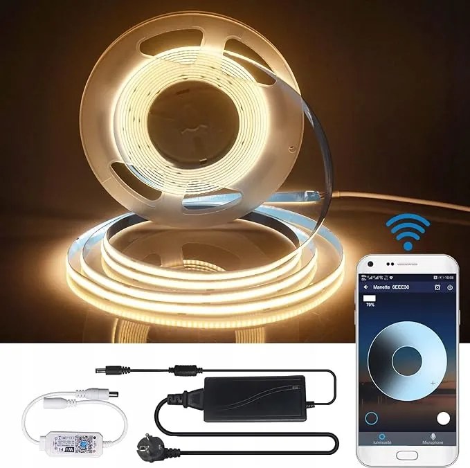 Cob Led szalag Indarun 12V 5m meleg fehér 3000K WiFi Indarun