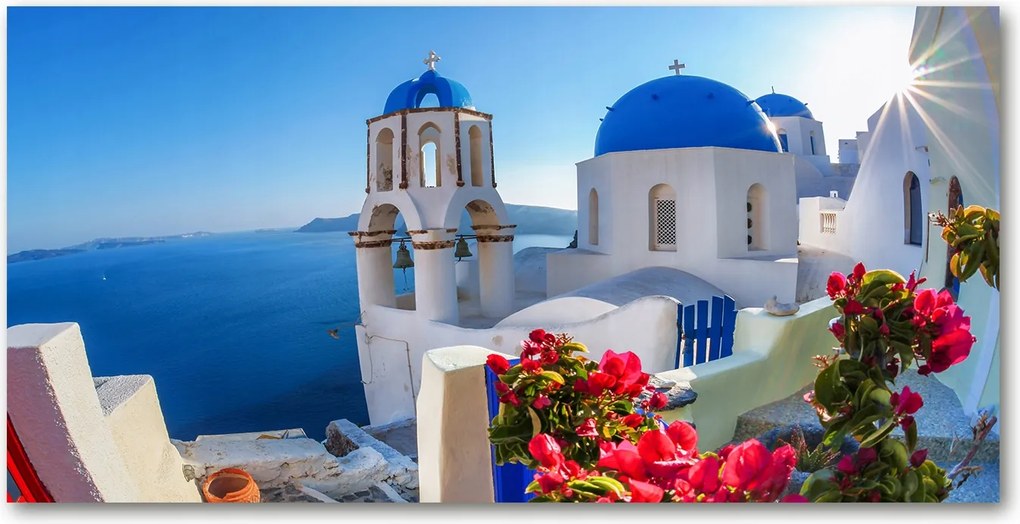 Fotó üvegfestmény Santorini Görögország 140x70