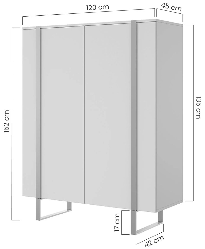 Verica magas komód 120 cm kétajtós - kasmír / fekete lábak