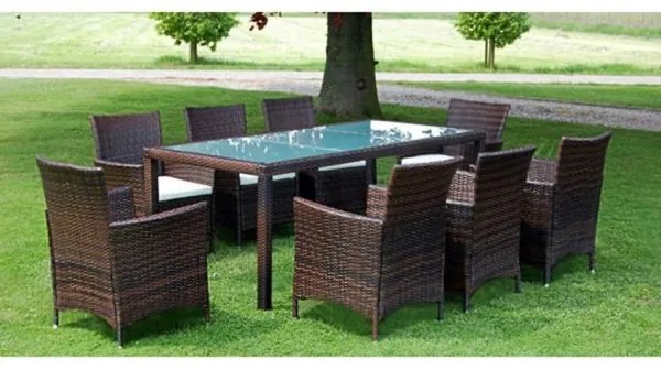 Casaria® Kerti rattan szett Berlin 1+8 - barna