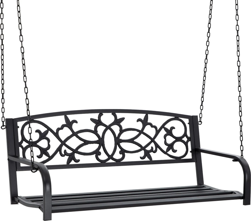 Outsunny 2 Személyes Függő Acél Hinta Pad Armellel Max Terhelhetőség 240 kg Kerti Teraszon Erkélyen Szabadtéri 127x59.5x52 cm Fekete | Aosom