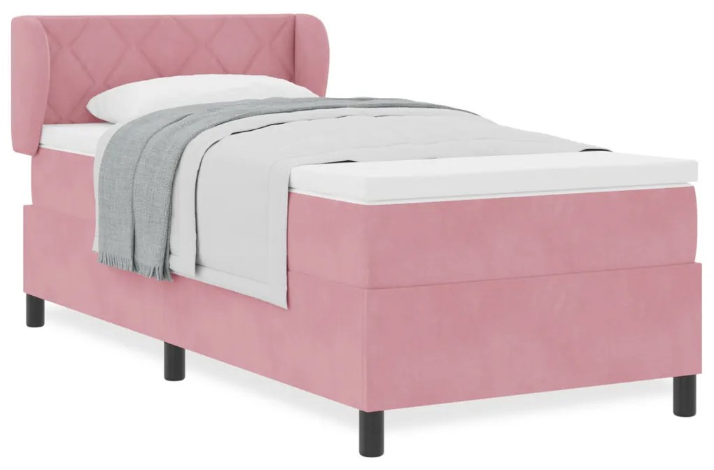 Boxspring Ágy Matrac Rózsaszín 90x190 cm Bársonyos