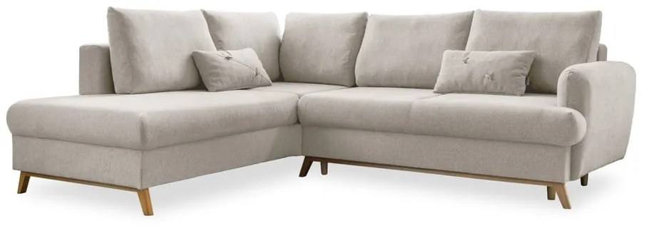 Bézs kinyitható-tárolóhelyes sarokkanapé (bal oldali-L alakú) Scandic Lagom – Miuform