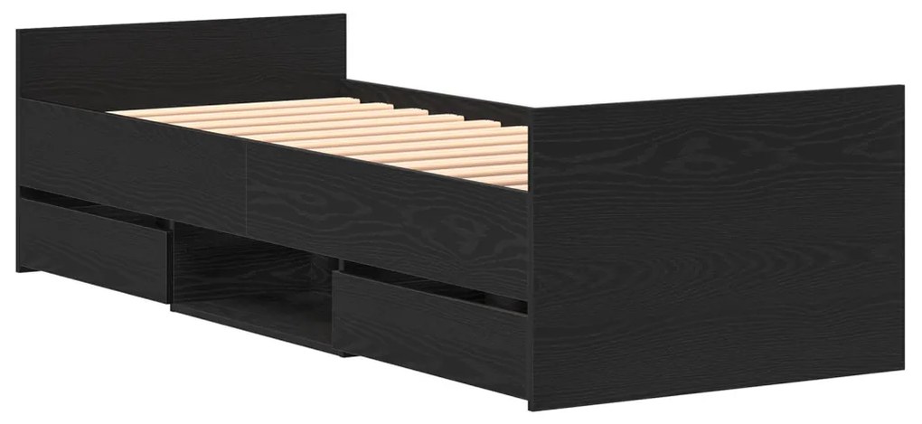 Ágykeret matrac nélkül Fekete tölgy 75x190 cm Mérnöki fából