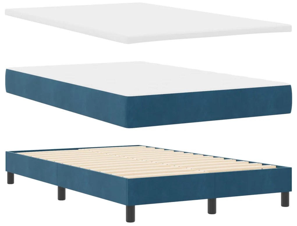 Box Spring ágy matraccal és LED világítással, Sötétkék, 120x190 cm, bársony