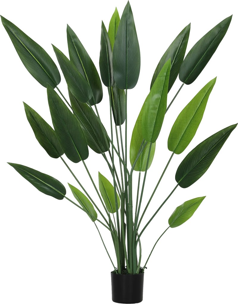 HOMCOM Mesterséges Zöld Bird of Paradise Növény 20 Levéllel, 140 cm, Dekoratív Műnövény Vázzal és Mohával | Aosom