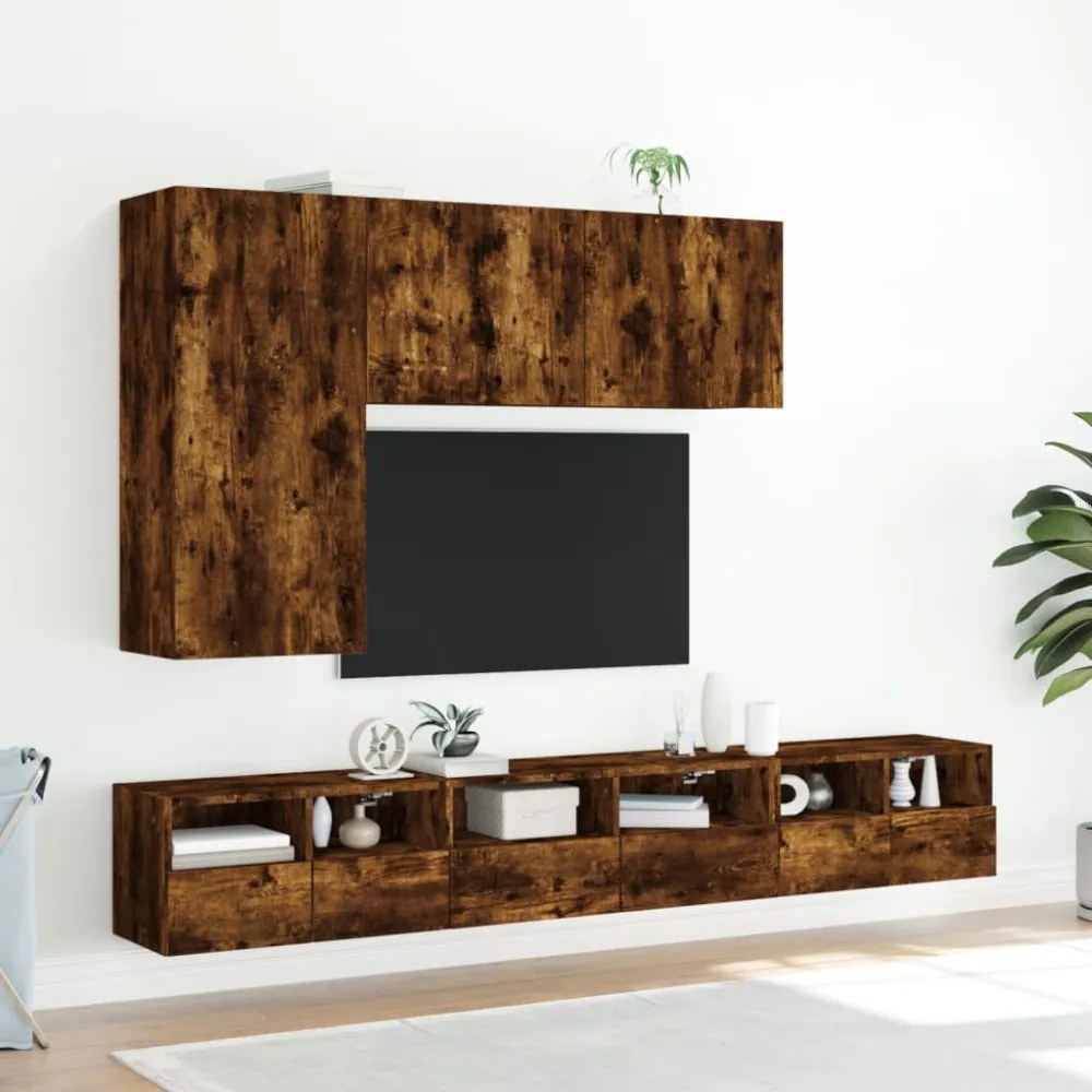 füstös tölgy színű szerelt fa fali TV-szekrény 60 x 30 x 30 cm