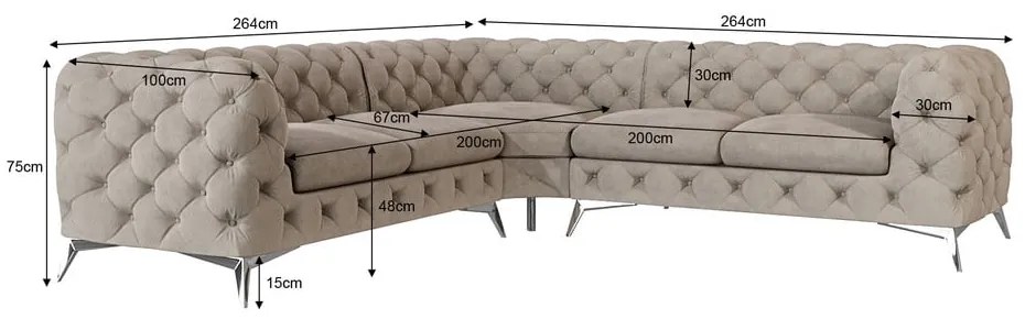 Szürkésbézs bársony sarokkanapé Chelsea – Ropez