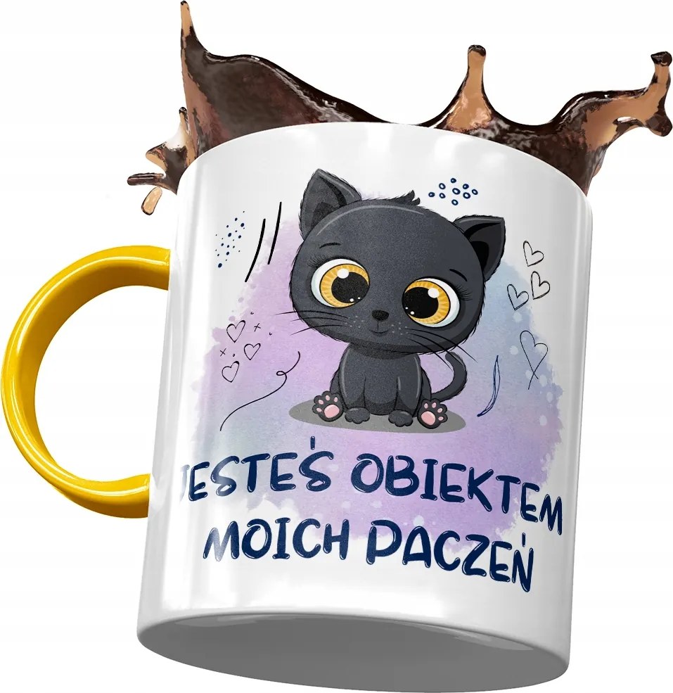 Sárga Bögre Cicával Cuki Ajándék Nyomtatott Fotóval