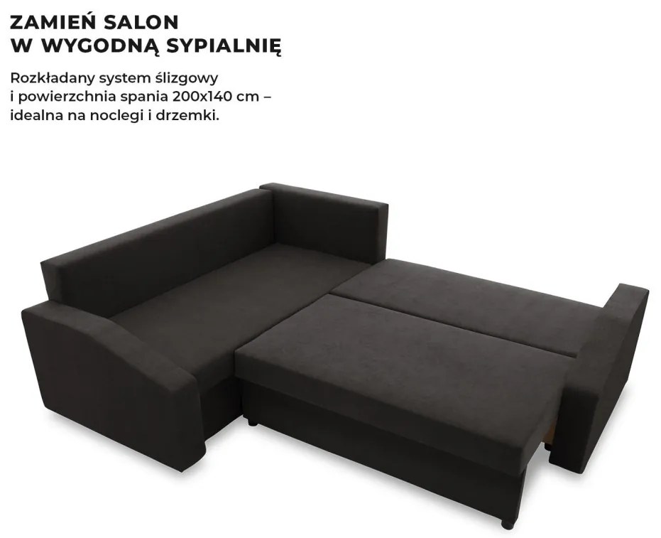 Grande Plus sarokkanapé, baloldali, szövet anyag, fekete