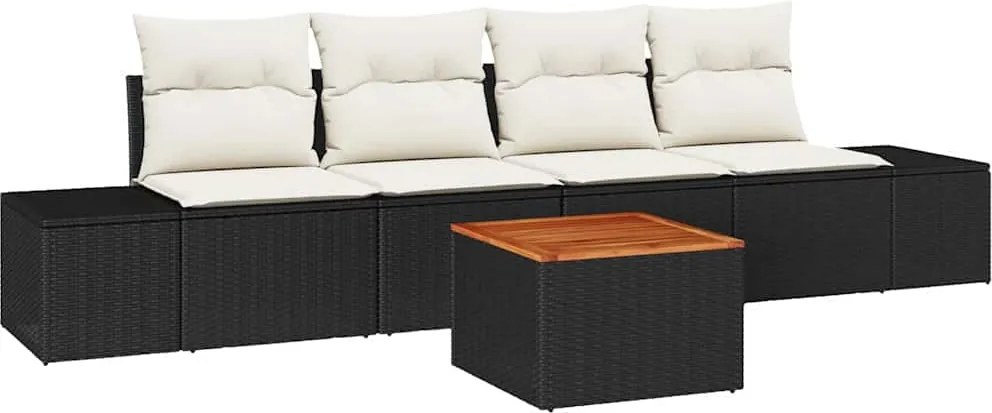 vidaXL Kerti Kanapé Szett párnával 5 pcs Fekete Poli rattan