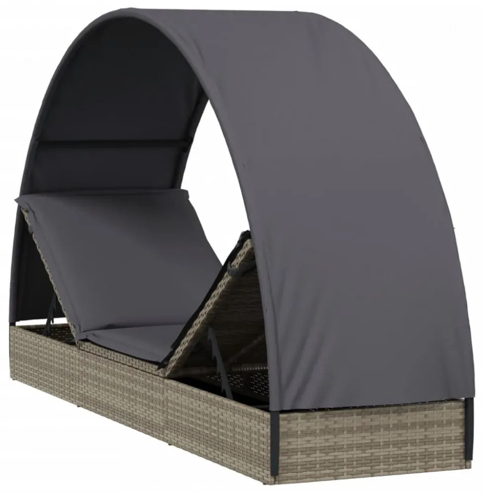 szürke polyrattan napágy kerek tetővel 211 x 57 x 140 cm