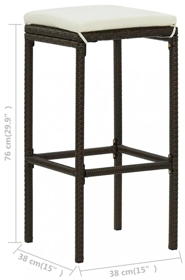 2 db barna polyrattan bárszék párnával