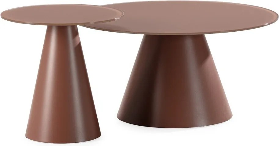 Barna kerek dohányzóasztal szett 2 db-os üveg asztallappal ø 80 cm Vida – MOME