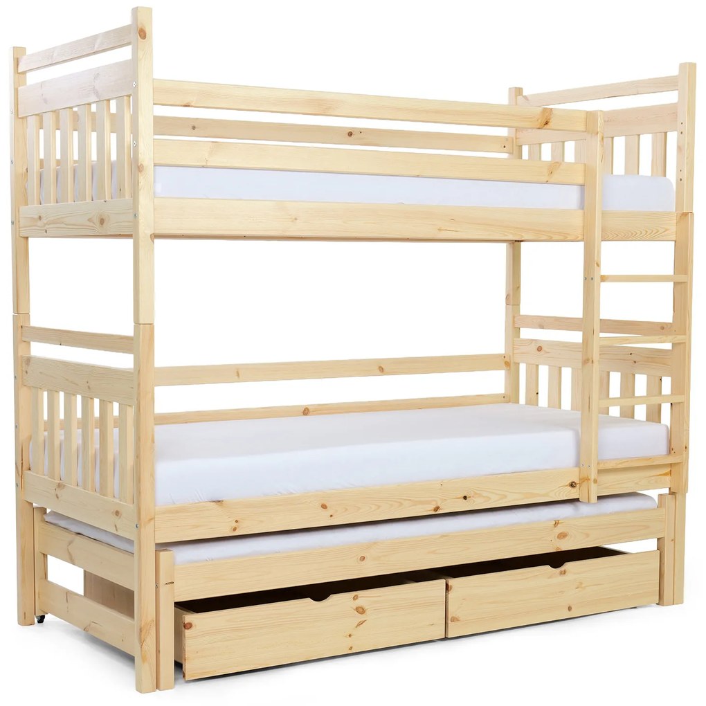 Wilsondo PETRA 5 emeletes ágy pótággyal - natúr borovi Méret: 200x90