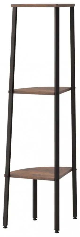 3 szintes sötétbarna és fekete sarokpolc 45,5 x 31,5 x 120 cm