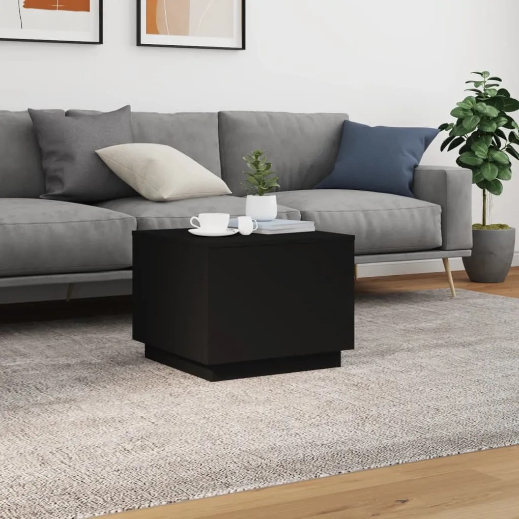 Fekete dohányzóasztal LED-lámpákkal 50 x 50 x 40 cm