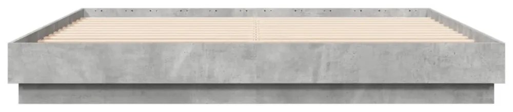 betonszürke ágykeret LED-világítással 200x200 cm
