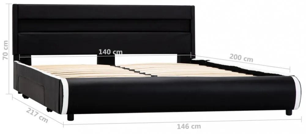 Fekete led-es műbőr ágykeret 140 x 200 cm