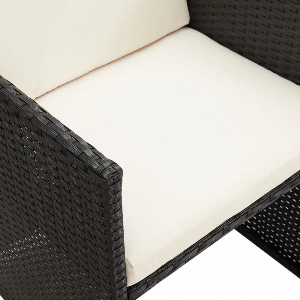 2 db fekete polyrattan kerti szék hát- és ülőpárnával