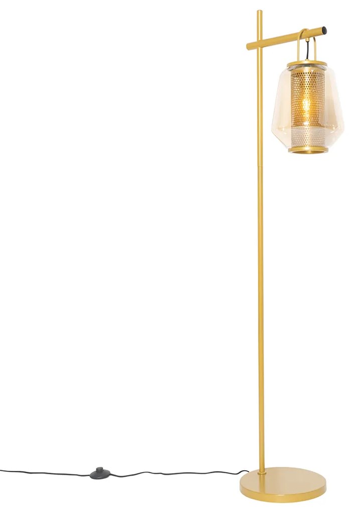 Art deco állólámpa arany borostyán üveggel - Kevin