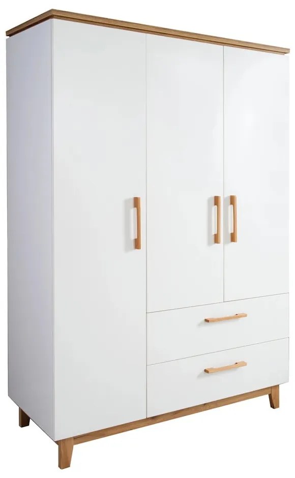 Fehér gyerek ruhásszekrény tölgyfa dekorral 135x200 cm Finn – Roba