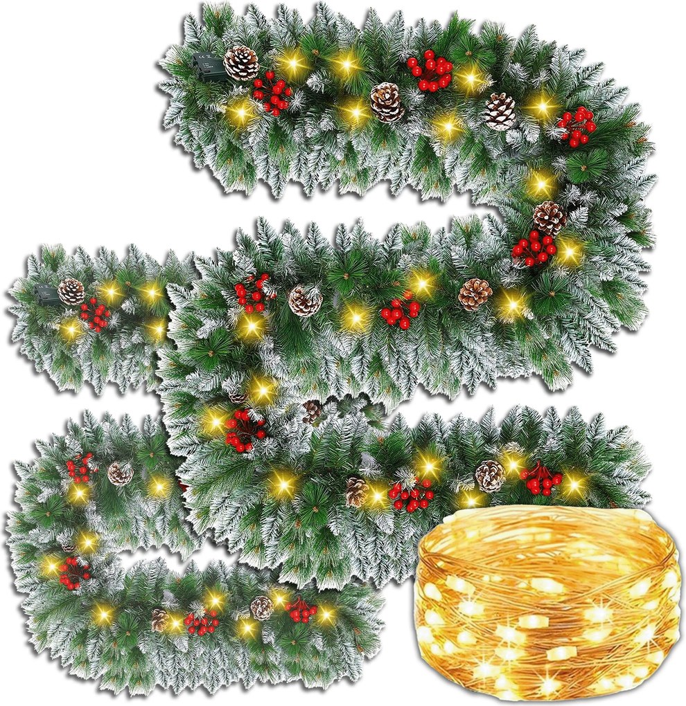 Karácsonyi girland Karácsonyfa Mesterséges Led fénylánc 2 db 300cm