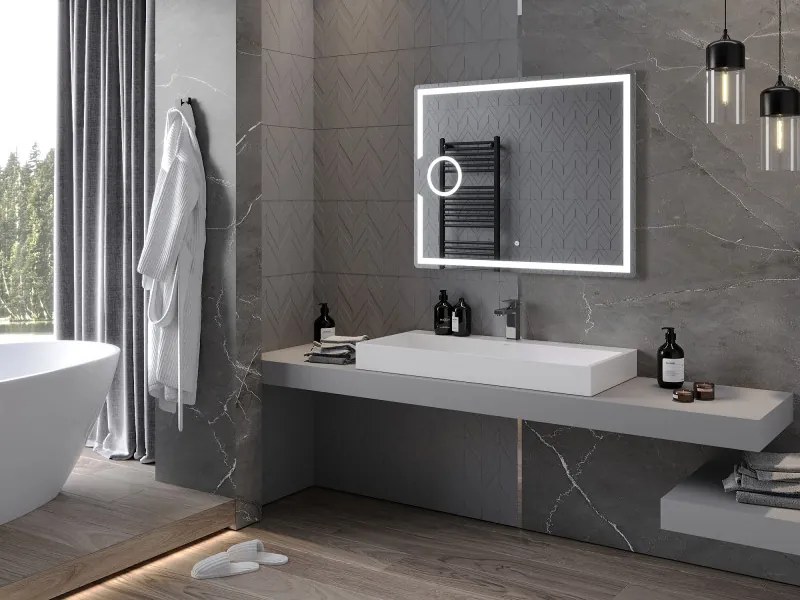 Mexen Onyx, LED fürdoszobai tükör háttérvilágítással és kozmetikai tükörrel 100x80 cm, 6000K, páramentesíto, 9813-100-080-611-00