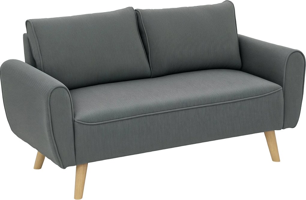HOMCOM Kétfős Kanapé 2 Párnával, 54 cm Mély Ülésekkel Bélelt Kanapé, Kordbársony Kétfős Kanapé Fa Kerettel, 2-Fős Kanapé Nappaliba, Hálószobába, Irodá