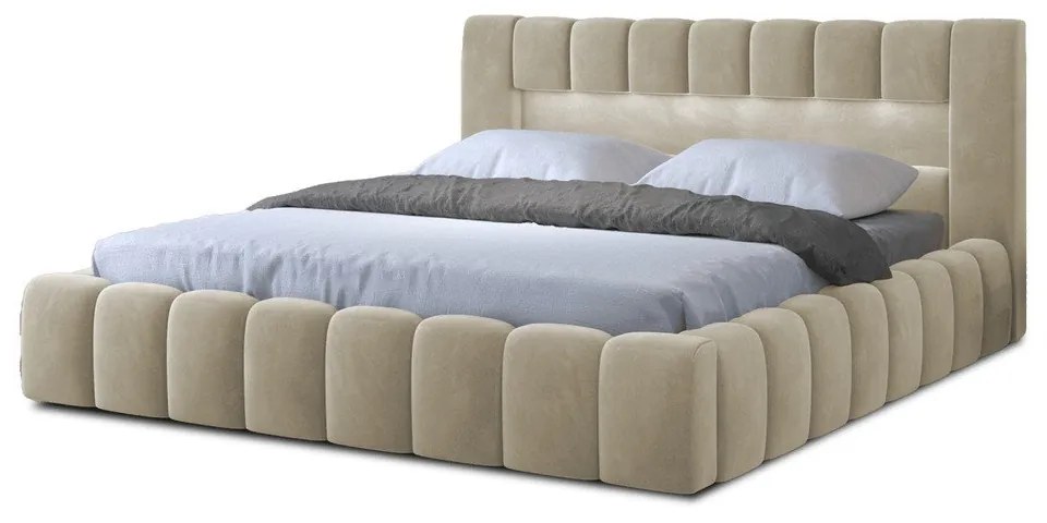 Bézs kárpitozott ágyneműtartós franciaágy ágyráccsal 180x200 cm Lamica – ELTAP