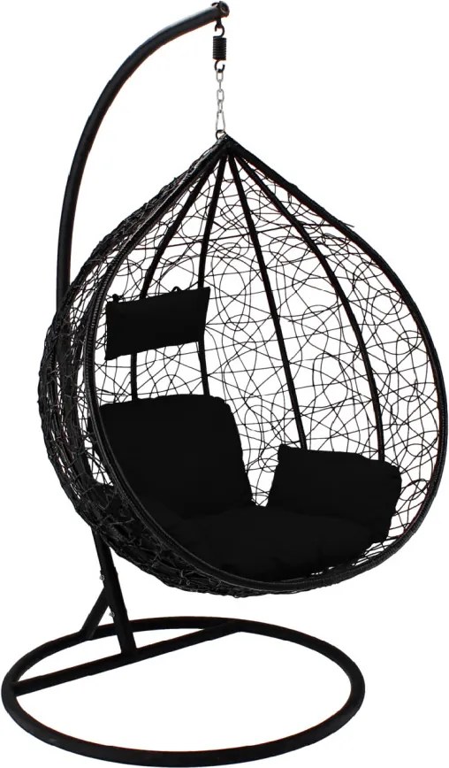 FEKETE FÜGGŐFOTEL, FEKETE PÁRNÁVAL, FEKETE KERETTEL (118 x 107 x 68 CM)